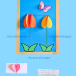 Quadretto con tulipani 3D e biglietto con cuore 3D.