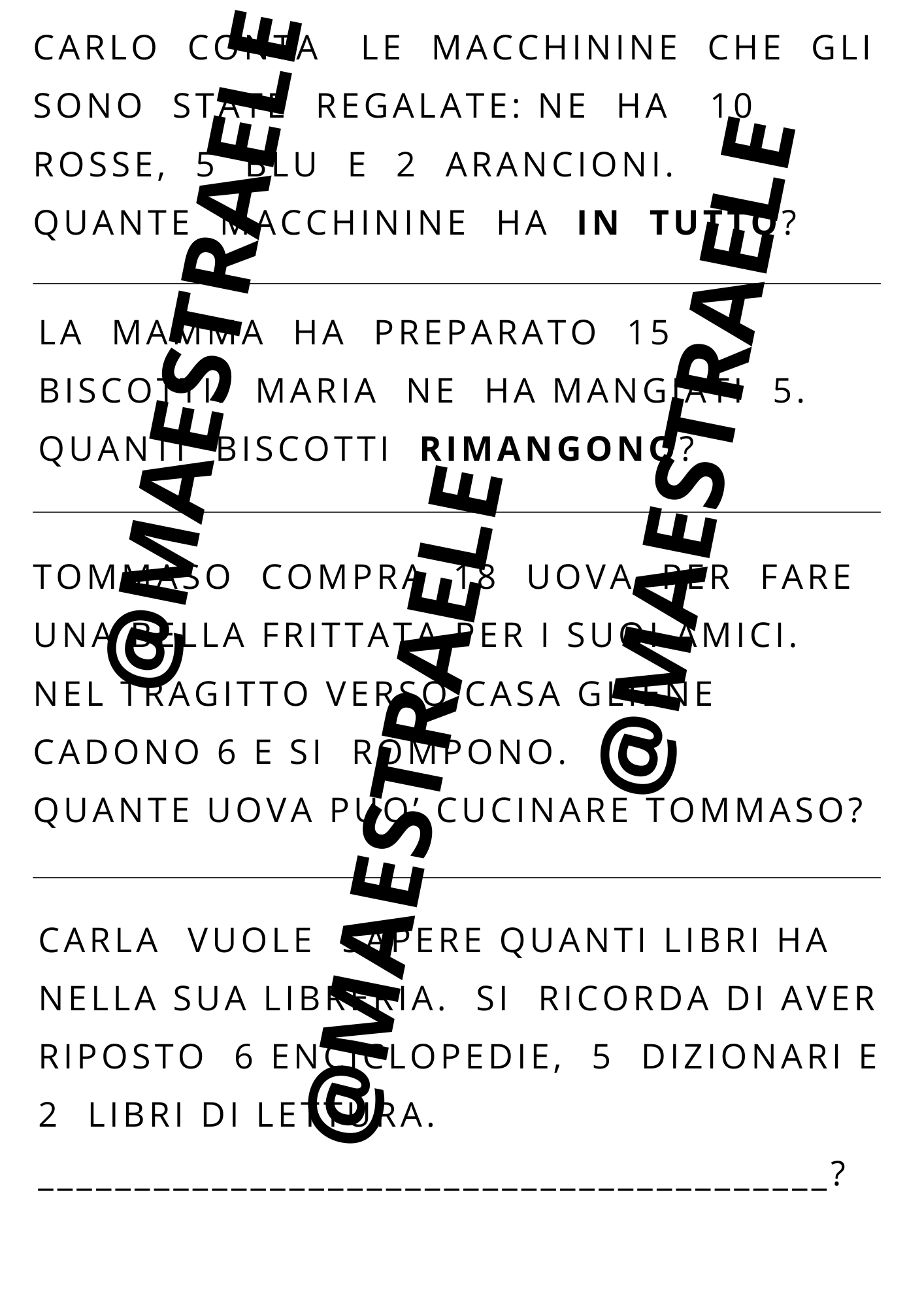 problemi con addizioni e sottrazioni classe seconda